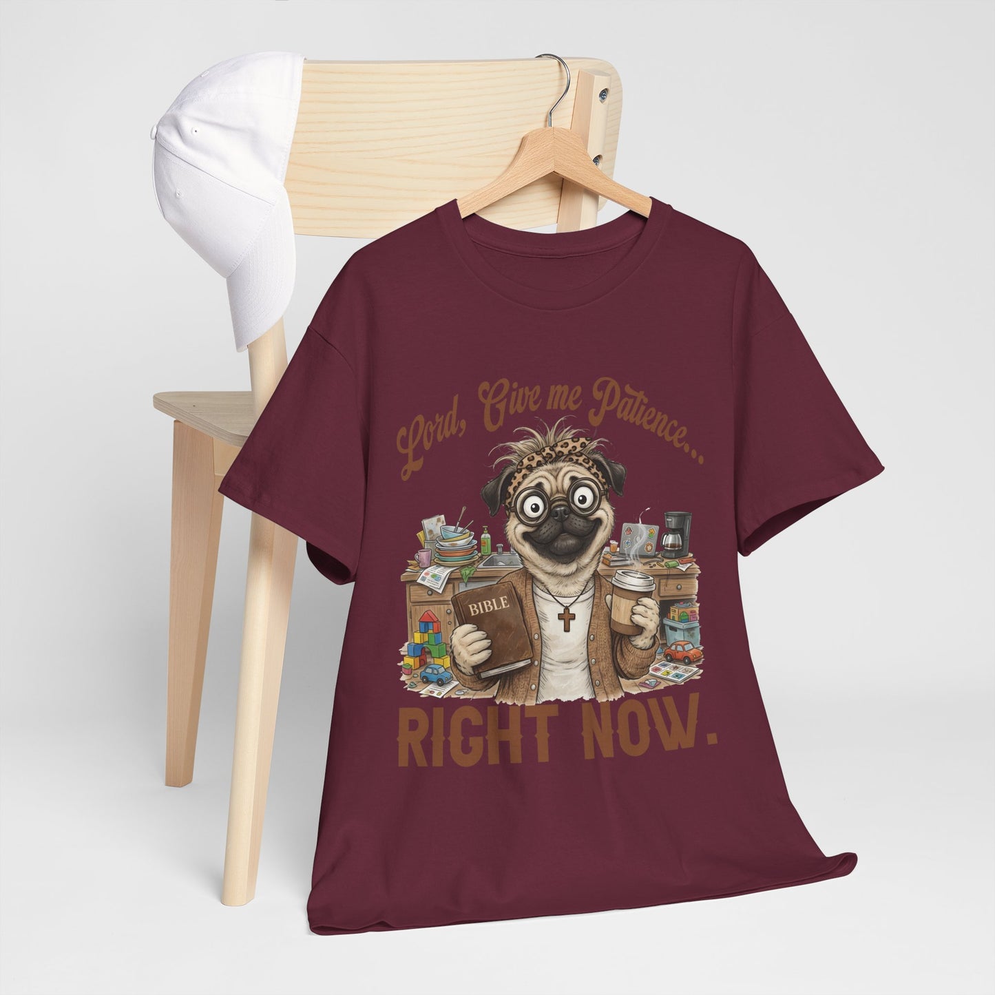 "Lord, Give Me Patience... Right Now." Funny Religious Dog Tee