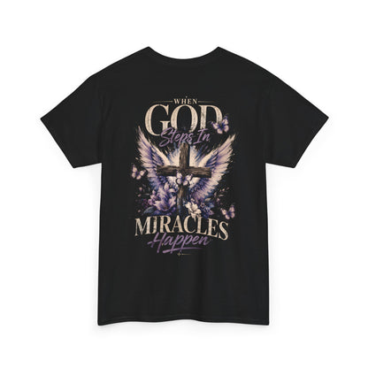 Christian Tee — "When God Steps In" Inspirational Cross T‑Shirt