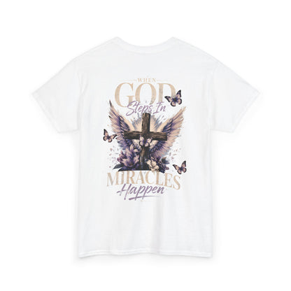 Christian Tee — "When God Steps In" Inspirational Cross T‑Shirt