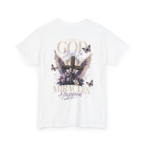Christian Tee — "When God Steps In" Inspirational Cross T‑Shirt