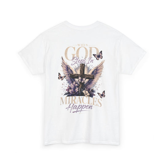 Christian Tee — "When God Steps In" Inspirational Cross T‑Shirt