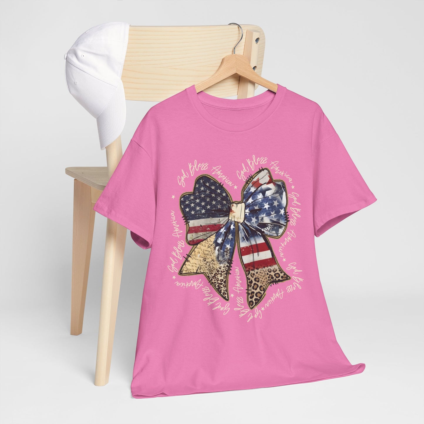 Patriotic Bow T-Shirt – American Flag & Leopard Print Fourth of July Tee
