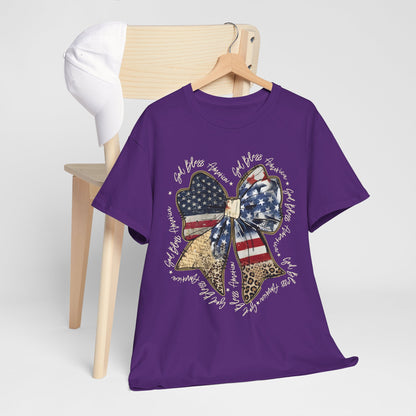 Patriotic Bow T-Shirt – American Flag & Leopard Print Fourth of July Tee