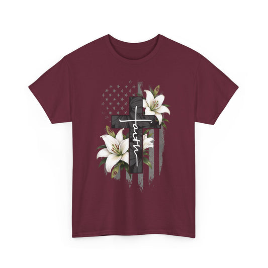 Faith Cross T-Shirt with Lilies