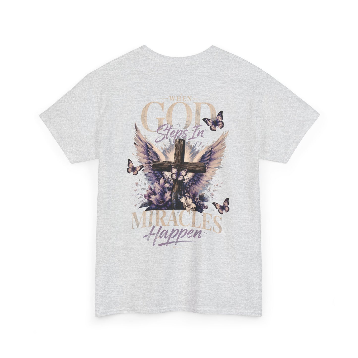 Christian Tee — "When God Steps In" Inspirational Cross T‑Shirt