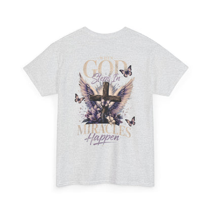 Christian Tee — "When God Steps In" Inspirational Cross T‑Shirt