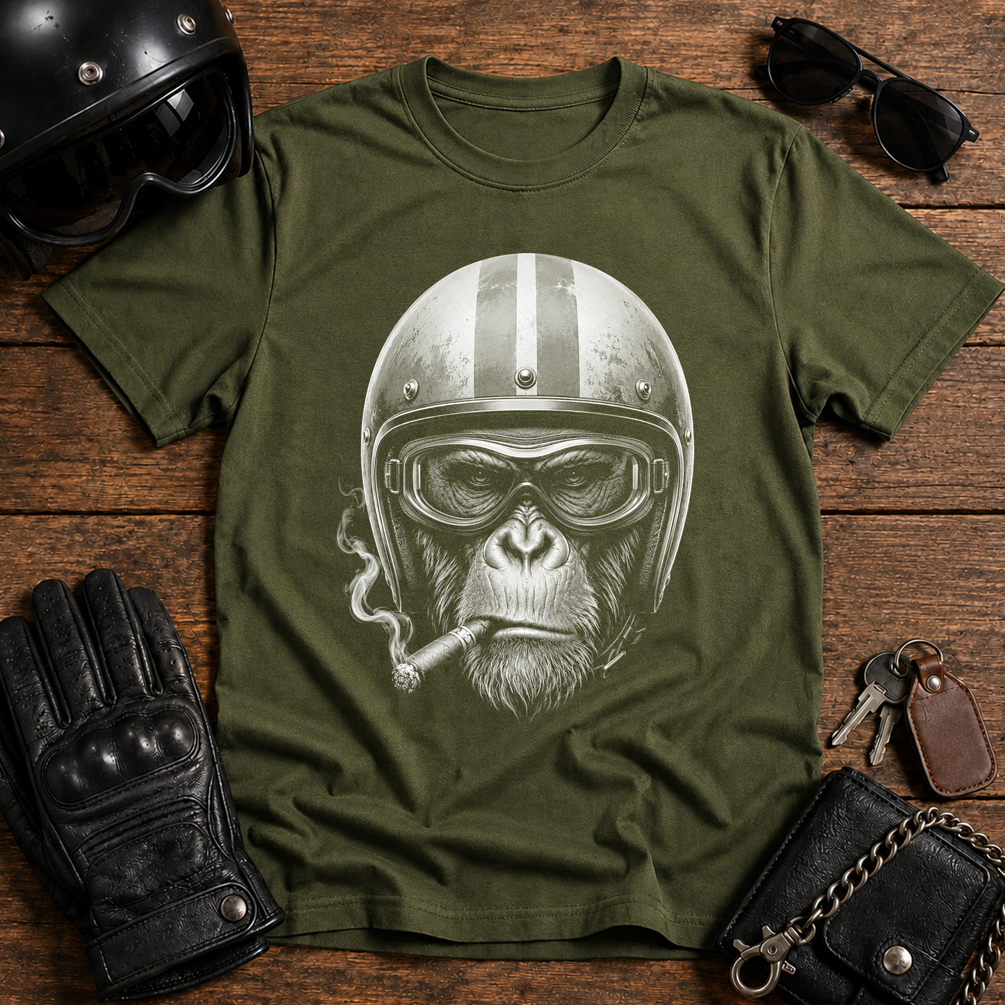 Monkey Biker Helmet T-Shirt