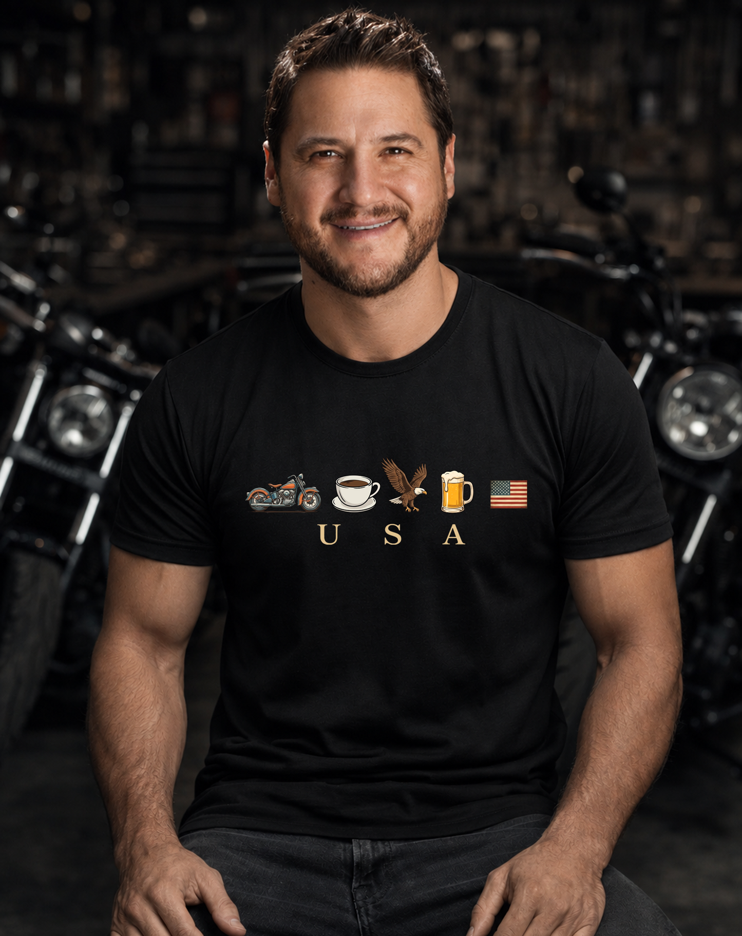 Motorcycle, Coffee, Eagle & Beer Patriotic Tee T-Shirt