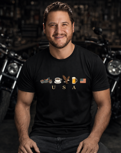 Motorcycle, Coffee, Eagle & Beer Patriotic Tee T-Shirt