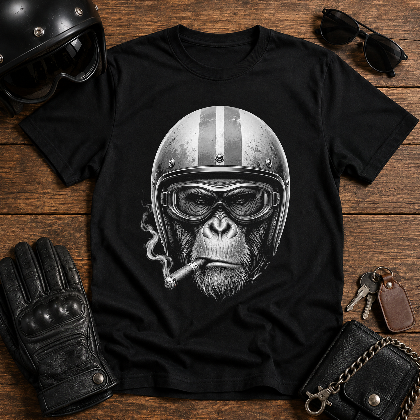 Monkey Biker Helmet T-Shirt