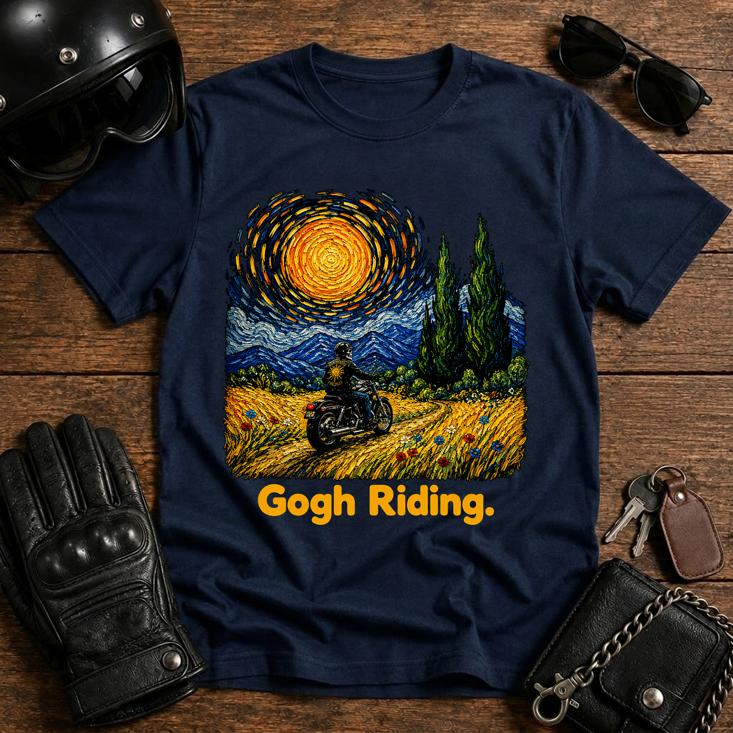 Gogh Riding Biker Van Gogh Art T-Shirt
