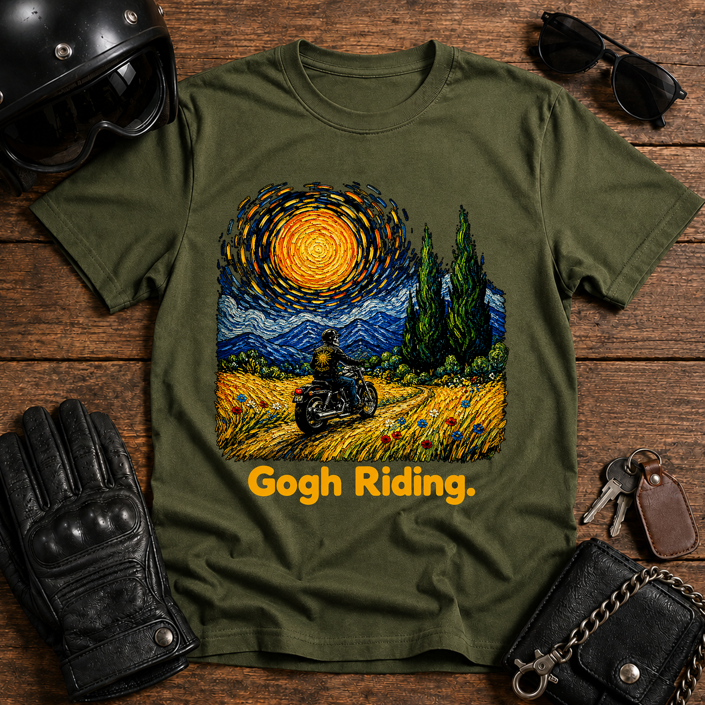 Gogh Riding Biker Van Gogh Art T-Shirt
